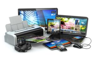Computer devices. Mobile phone, laptop, printer, camera and tabl